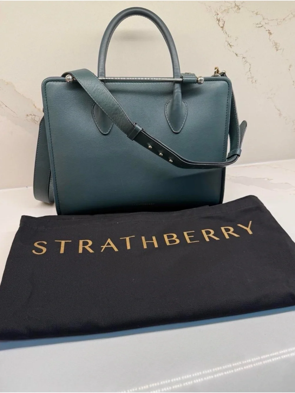 Strathberry Mini Tote in Bottle Green Leather